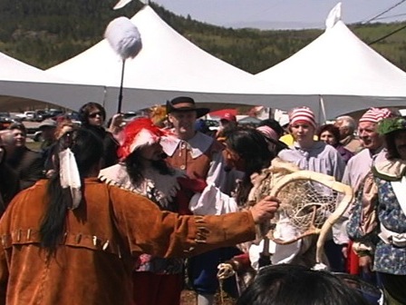 Theatrical representation of Champlain’s first treaty with the Innu