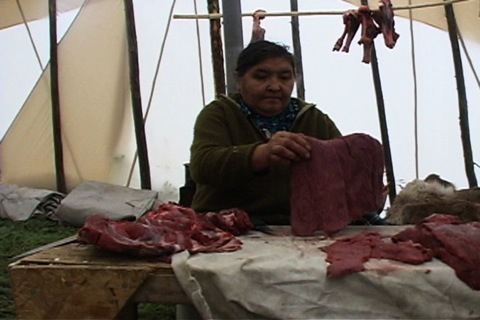 on découpe la viande en grandes tranches minces