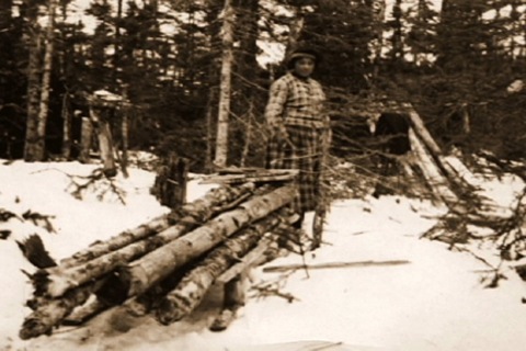 elle arrive avec son bois de chauffage sur le traîneau