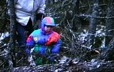 Un chasseur innu sur la glace pose des appelants pour attirer les outardes