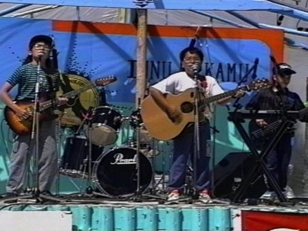 A group of young musicians perform onstage at the Innu Nikamu festival in Mani-utenam